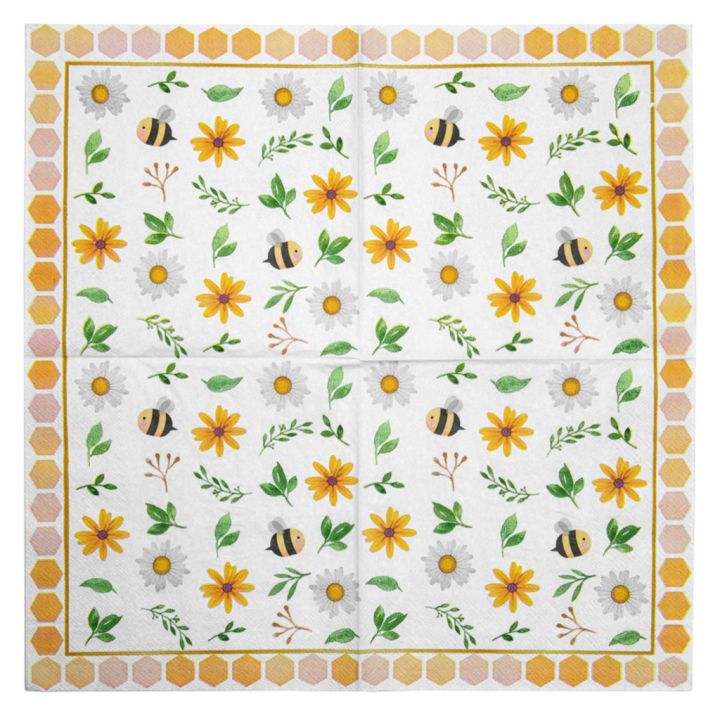 Papírové ubrousky „Včely a květiny“ - 20 ks