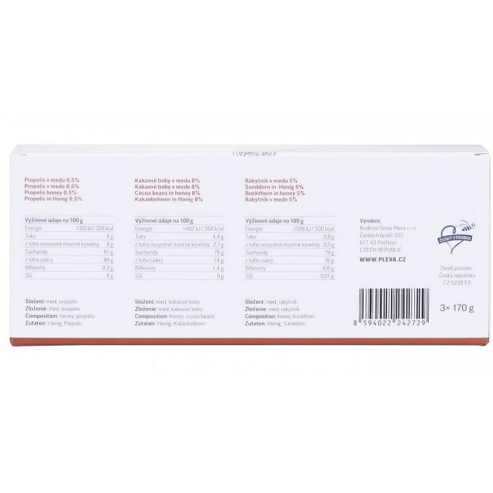propolis-rakytnik-kakao-3.jpg_1 Pleva medy - propolis, kakaové boby a rakytník v medu - 3 x 170 g