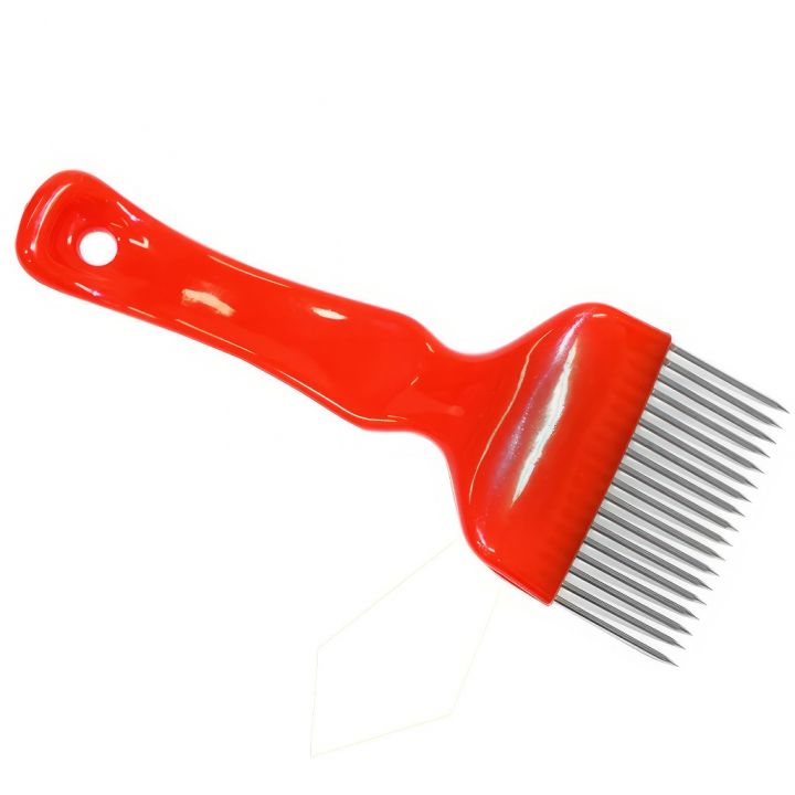 vidlicka-cervena-18-jehel-22-03.jpg_1 Vidlička k odvíčkování rovná 18 jehel, plas. rukoj.