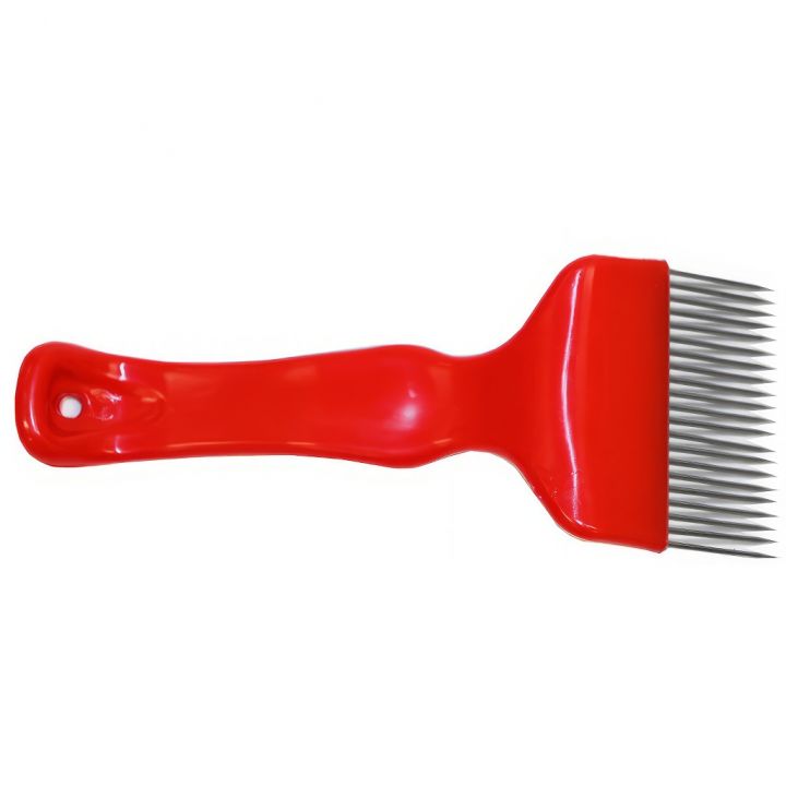 vidlicka-cervena-21-jehel-22-03.jpg_1 Vidlička k odvíčkování rovná 21 jehel, plas. rukoj.