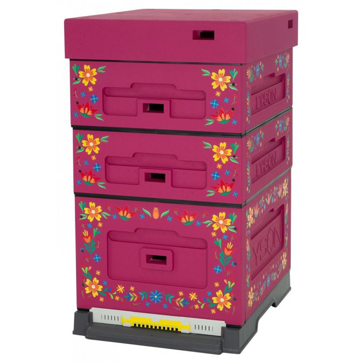 ul-dadant-optima-ciemnorozowy-nadruk-kwiatki-nieskrecony2.jpg_1 Úl Dadant OPTIMA, lakovaný (tmavě růžový), potisk – květy, rozložený