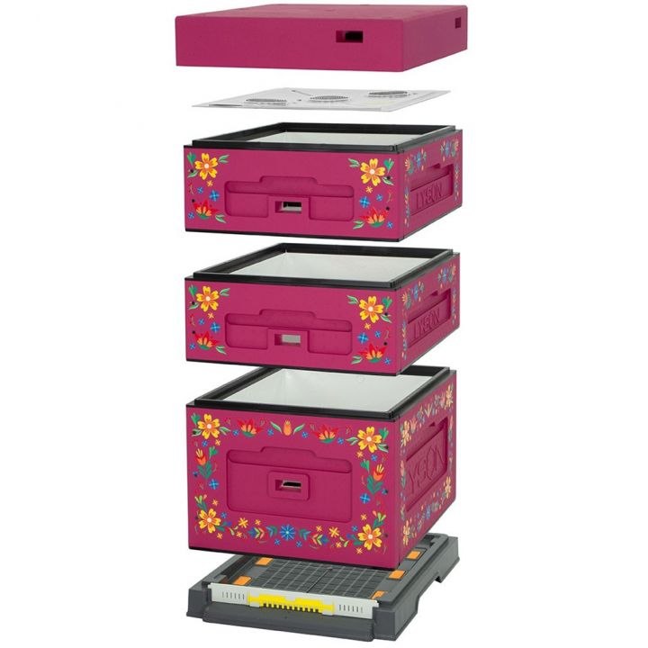 ul-dadant-optima-ciemnorozowy-nadruk-kwiatki-nieskrecony3.jpg_1 Úl Dadant OPTIMA, lakovaný (tmavě růžový), potisk – květy, rozložený