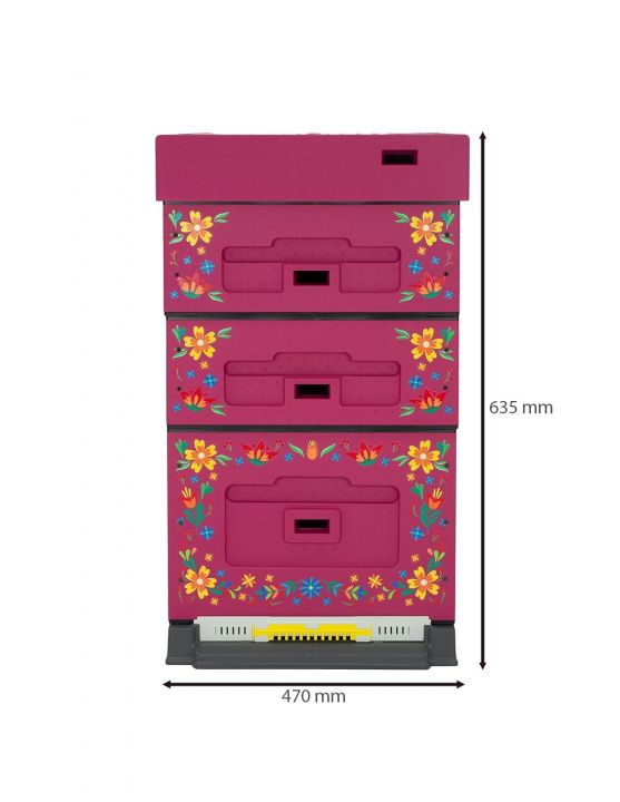 ul-dadant-optima-ciemnorozowy-nadruk-kwiatki-nieskrecony4.jpg_1 Úl Dadant OPTIMA, lakovaný (tmavě růžový), potisk – květy, rozložený