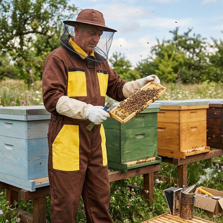 Kombinéza včelařská s kloboukem, hnědá vel,: S-XXXL - CZ