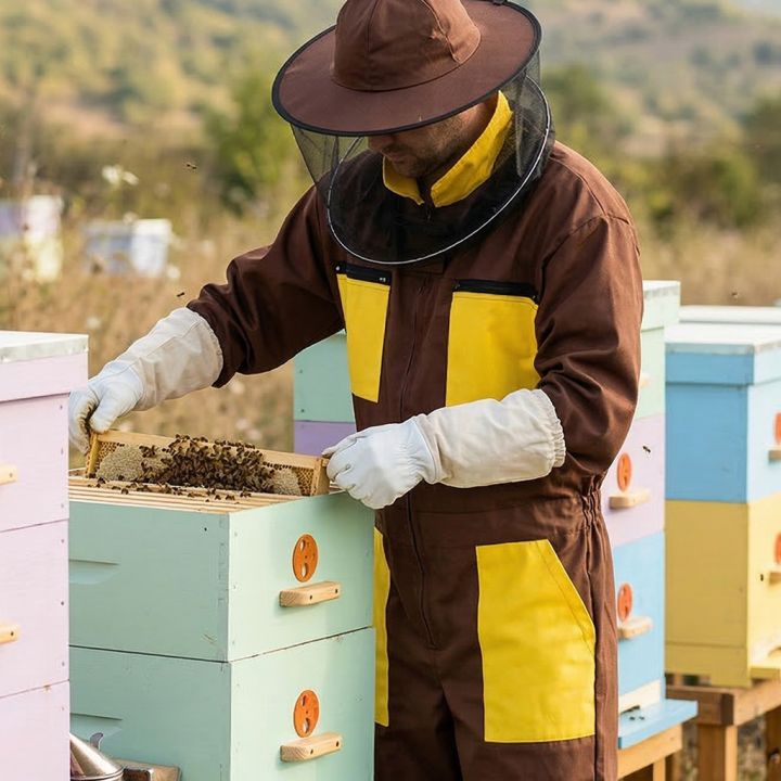 Kombinéza včelařská s kloboukem, hnědá vel,: S-XXXL - CZ