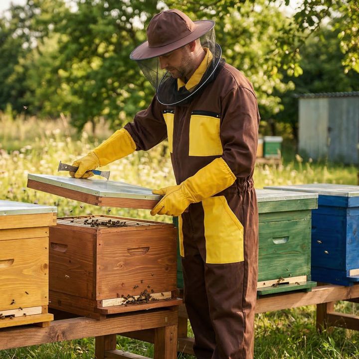 Kombinéza včelařská s kloboukem, hnědá vel,: S-XXXL - CZ