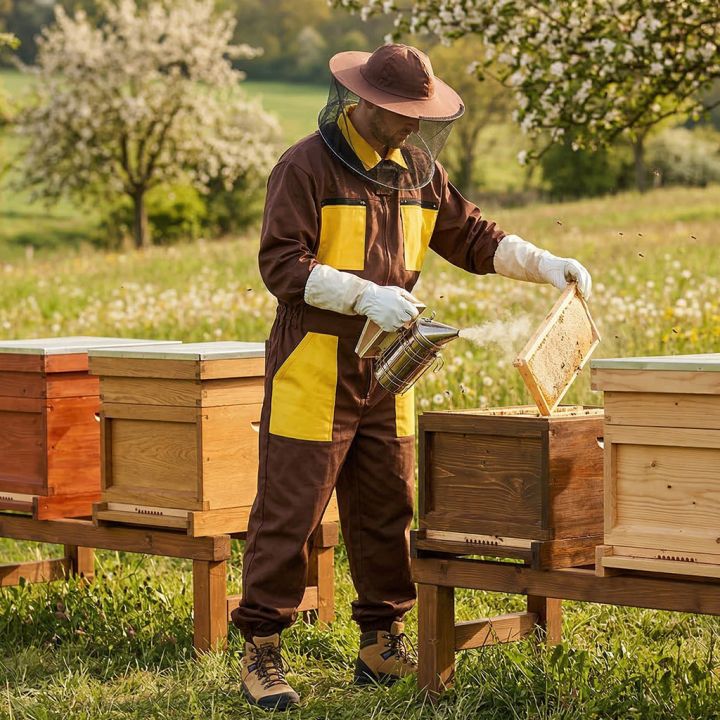 Kombinéza včelařská s kloboukem, hnědá vel,: S-XXXL - CZ