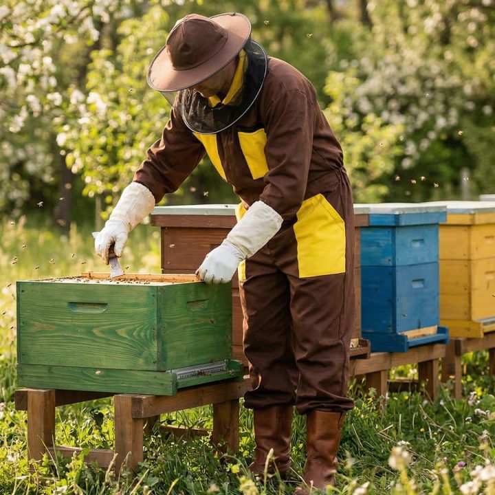 Kombinéza včelařská s kloboukem, hnědá vel,: S-XXXL - CZ