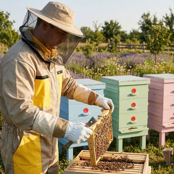Kombinéza včelařská s kloboukem, béžová vel,: S-XXXL - CZ