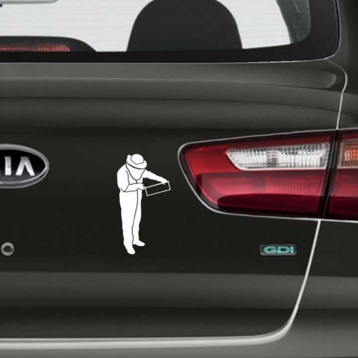 Samolepka včelař s rámkem - bílá