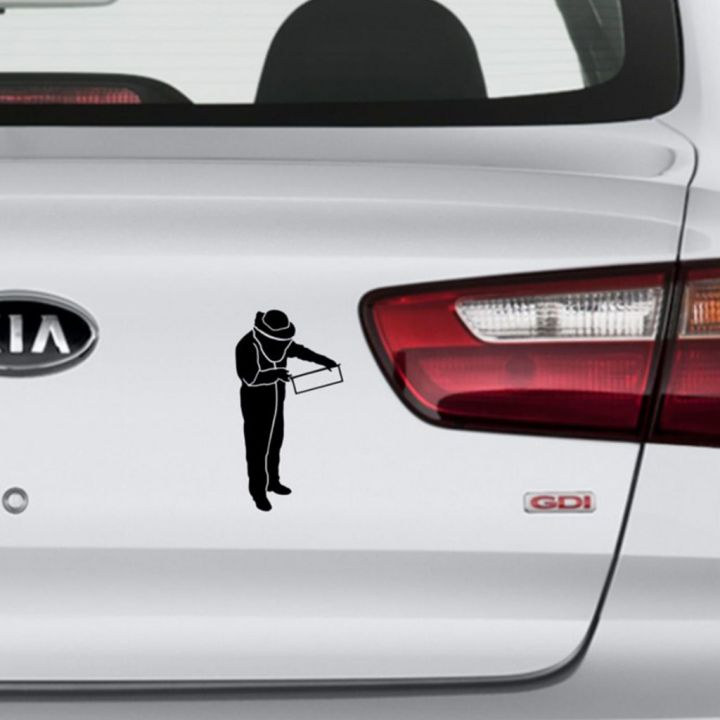 Samolepka včelař s rámkem - černá