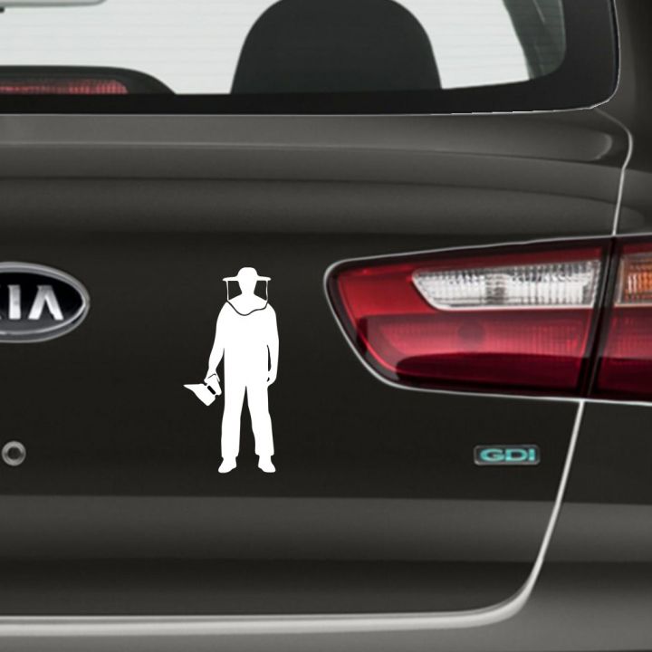 Samolepka včelař s dýmákem - bílá