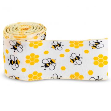 Dárková stuha s motivem včel a pláství 64 mm