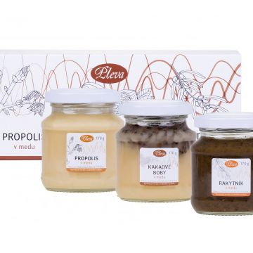 Pleva medy - propolis, kakaové boby a rakytník v medu - 3 x 170 g
